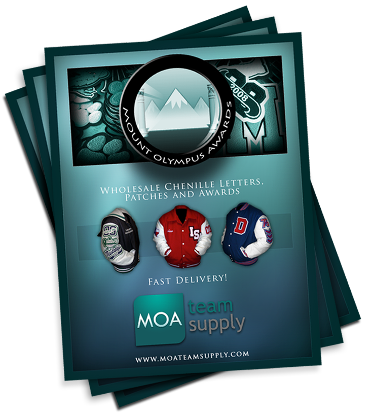 MOA Team Supply wholesale letterman jacket awards and wholesale chenille catalog