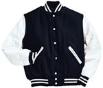 Black and White Letterman Jacket with Genuine Leather Sleeves