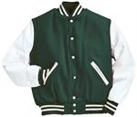 Myrtle Green and White Letterman Jacket Style 114 with Genuine Leather Sleeves