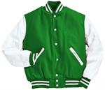 Kelly Green and White Letterman Jacket Style 114 with Genuine Leather Sleeves