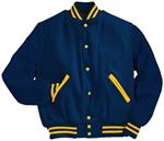 Navy, Navy, and Gold Letterman Jacket Style 111 with Genuine Leather Sleeves
