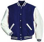 Navy and White Varsity Jacket with Naugahyde Vinyl Sleeves