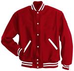 Scarlet Red and White Varsity Jacket with Wool Sleeves