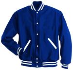 Royal Blue and White Varsity Jacket with Wool Sleeves