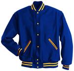 Navy and Light Gold Varsity Jacket with Wool Sleeves
